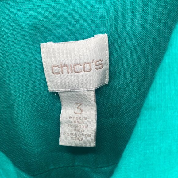 Chicos Top Womens 3 US XL Linen Green Button Up Collar Sleeveless Tunic Slit - Picture 6 of 9
